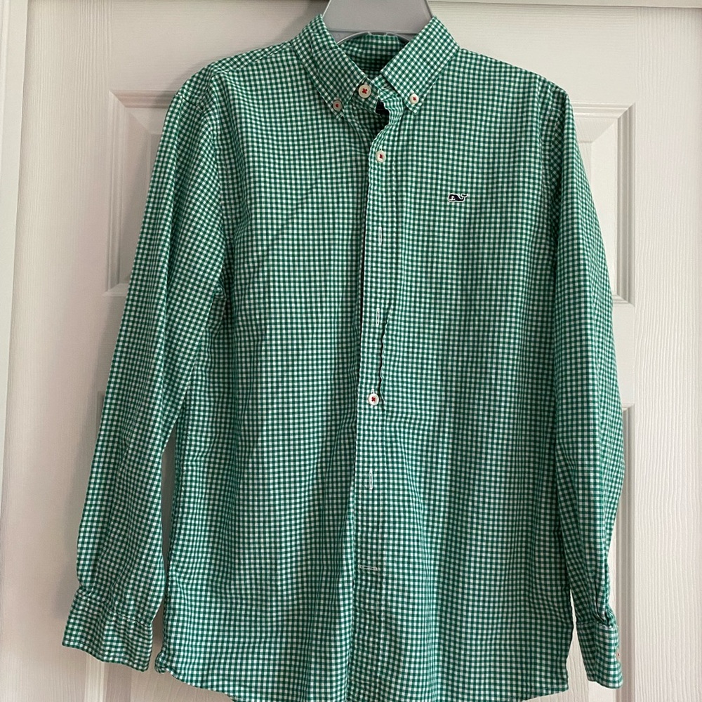 Green gingham Whale Shirt (EUC)